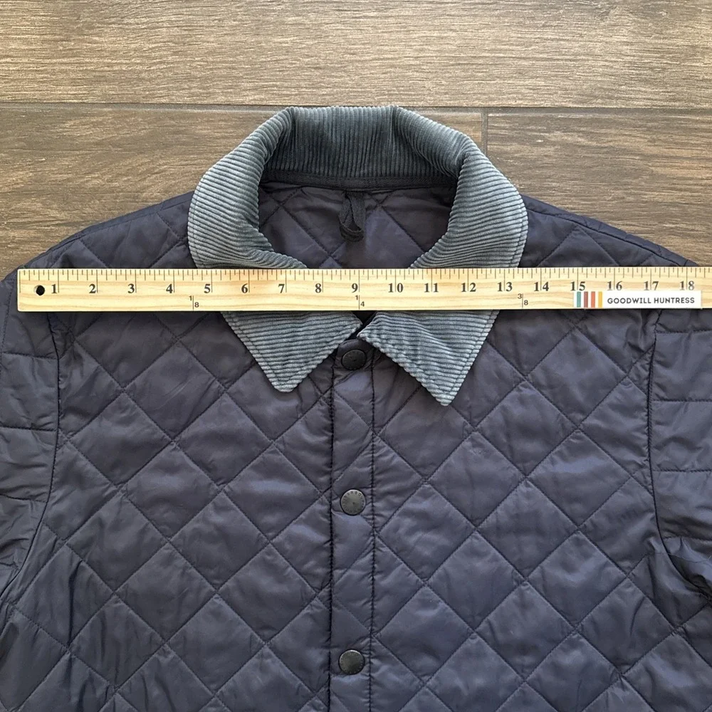 Barbour Liddesdale Jacket Men Medium Navy Blue Quilted Corduroy Collar Snap Coat - Picture 8 of 10